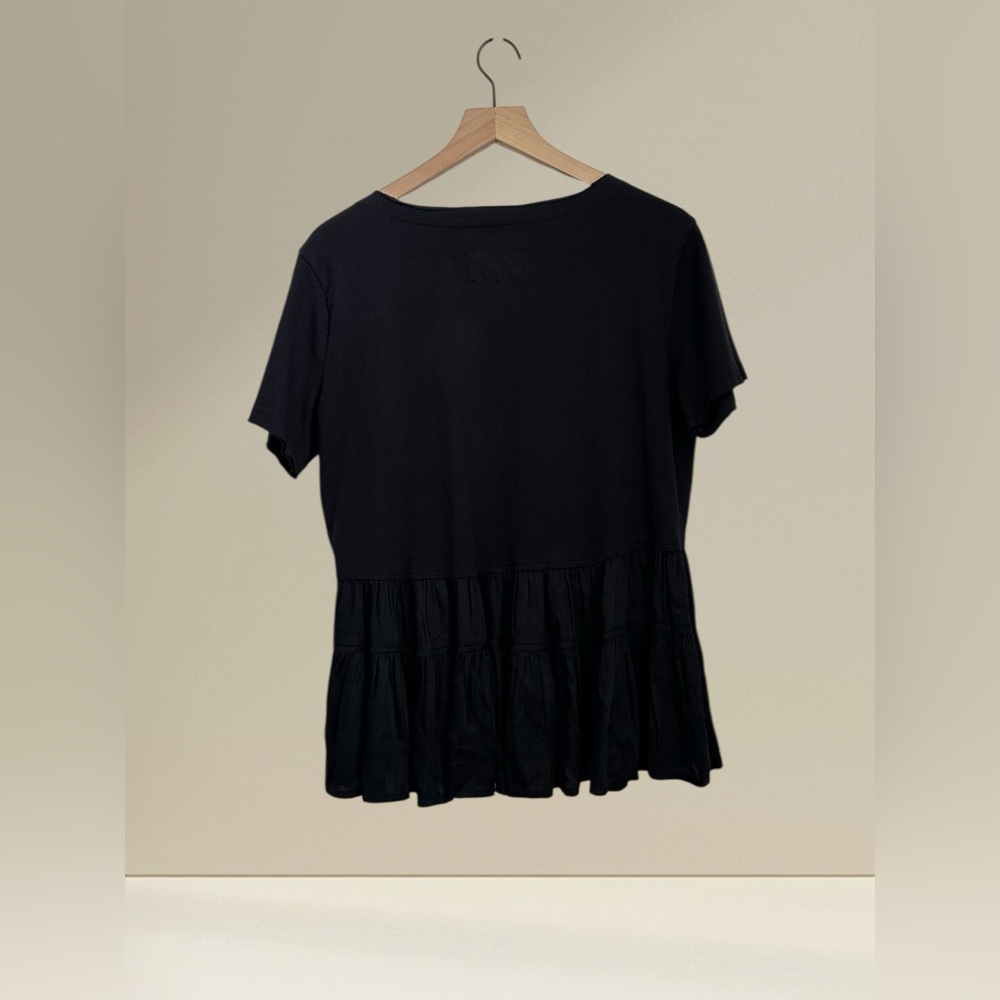 Anthropologie Women’s Maeve Black Cotton V-Neck Ruffle Hem Top Blouse Size S - Picture 3 of 12